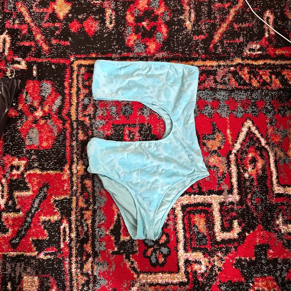 Light Blue Flower Textured Swimsuit